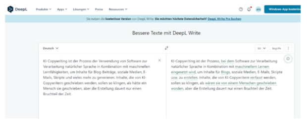 Nutzeroberfläche von DeepL
